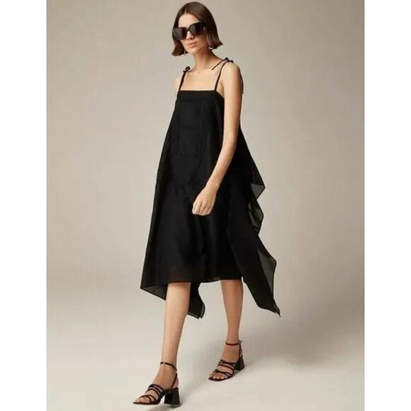 NWT J.Crew Handkerchief Midi Dress Relaxed Cottagecore Asymmetrical Black XS - Picture 1 of 5